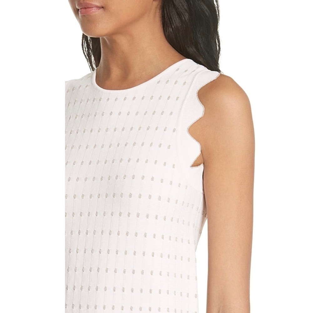 NWT TED BAKER‎ Gold Embroidered Knit Sleeveless Ruffle Flip Skirt Shift Dress 12 - Picture 13 of 16